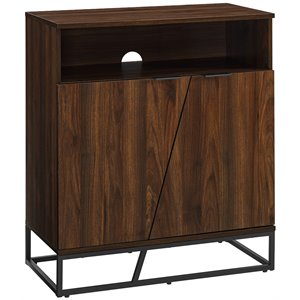 contemporary asymmetrical angled door accent cabinet in dark walnut