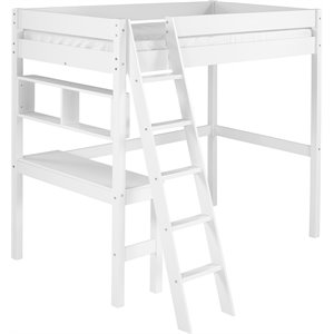 swan solid wood twin loft bed with built-in desk in white