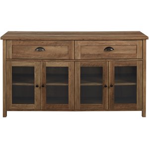 farmhouse 2-drawer 4 glass door tv stand for tvs up to 58 inches in rustic oak