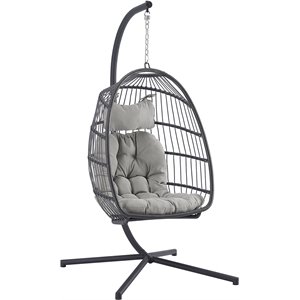resin rattan wicker swing egg chair with stand in gray/gray