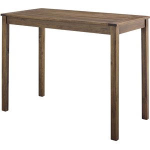 solid acacia wood counter height table with slat style table-top in dark brown