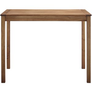 solid acacia wood counter height table with slat style table-top in brown