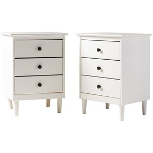 mid-century solid wood 3-drawer bedroom nightstand in white (set of 2)
