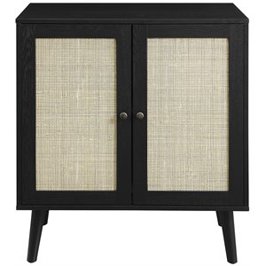 boho 2-door solid wood and rattan accent cabinet in black