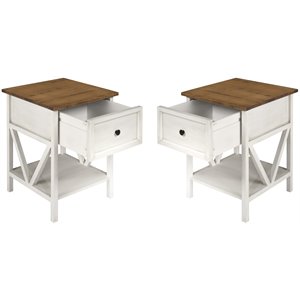 rustic v-frame 1-drawer end table set in white wash/rustic oak