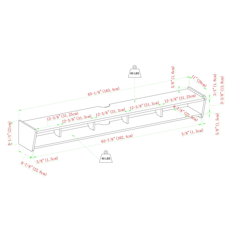 Simple Floating 70 inch Wood TV Stand Symmetrical Wall Mounted - Oak