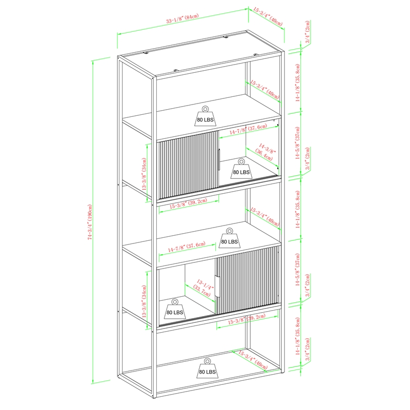 Tall Wood Bookcase with Closed and Open Storage - Oak/ Black