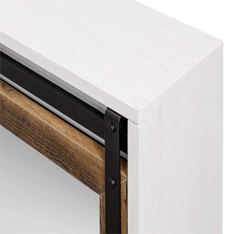 Sliding Barn Door Wood Wall Storage with Mirror - Brushed White / Rustic Oak