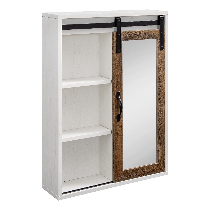 Barn Door Brushed White Storage Cabinet