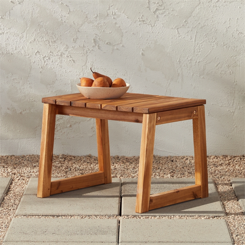 Modern Solid Wood Outdoor Slat-Top Side Table - Natural