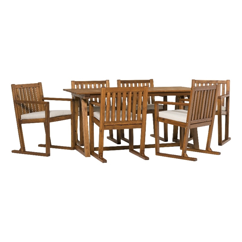 Modern Slat Back 7 Piece Solid Wood Dining Set - Brown | Cymax Business