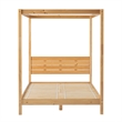 Solid Wood Minimalist Boho Queen Canopy Bed with Simple Headboard - Natural Pine