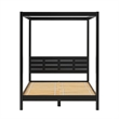 Solid Wood Minimalist Boho Queen Canopy Bed with Simple Headboard - Black