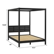 Solid Wood Minimalist Boho Queen Canopy Bed with Simple Headboard - Black