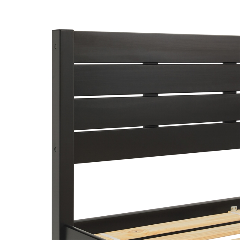 Solid Wood Minimalist Boho Queen Bed with Simple Headboard - Black