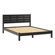 Solid Wood Minimalist Boho Queen Bed with Simple Headboard - Black