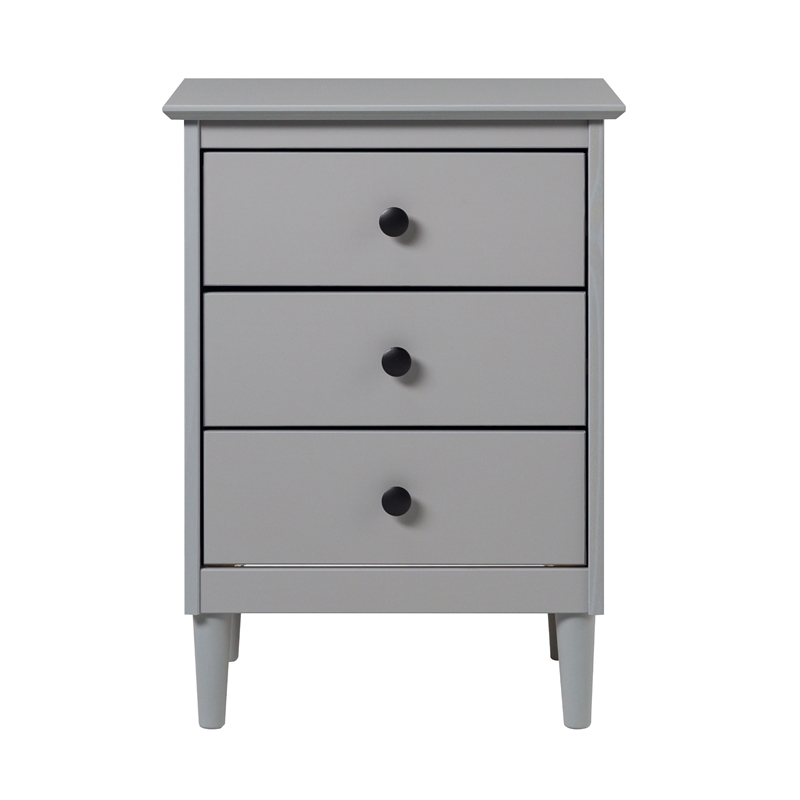 3-Drawer Solid Wood Nightstand Accent Table - Gray