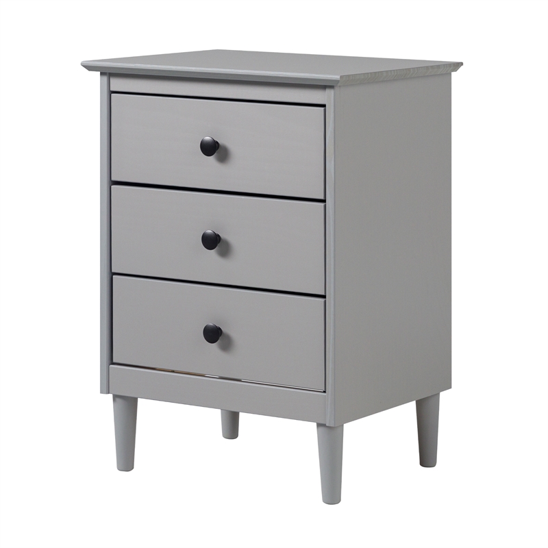 3-Drawer Solid Wood Nightstand Accent Table - Gray