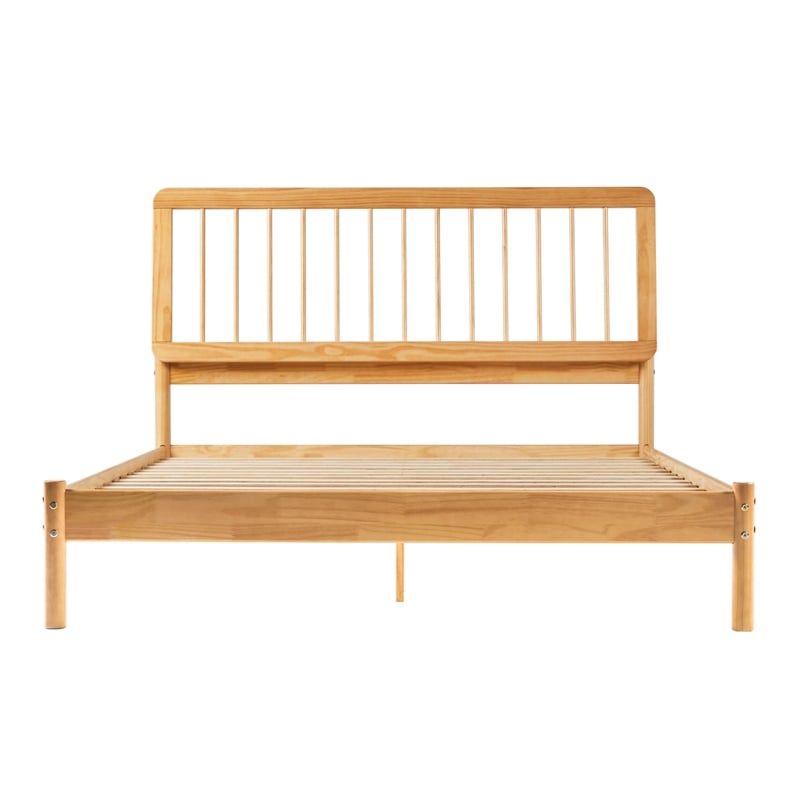 Solid Wood Mid-century Modern Queen Spindle Bed - Natural Pine