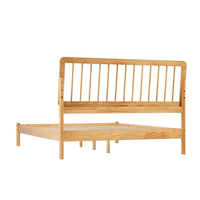 Solid Wood Mid-century Modern Queen Spindle Bed - Natural Pine