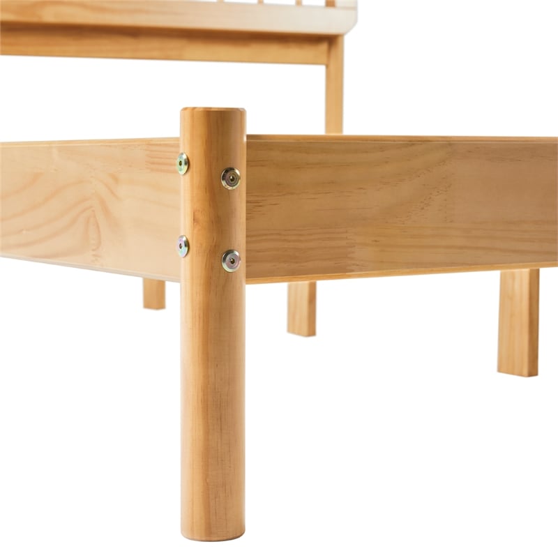 Solid Wood Mid-century Modern Queen Spindle Bed - Natural Pine