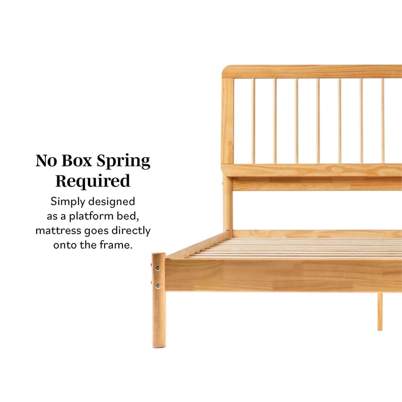 Solid Wood Mid-century Modern Queen Spindle Bed - Natural Pine