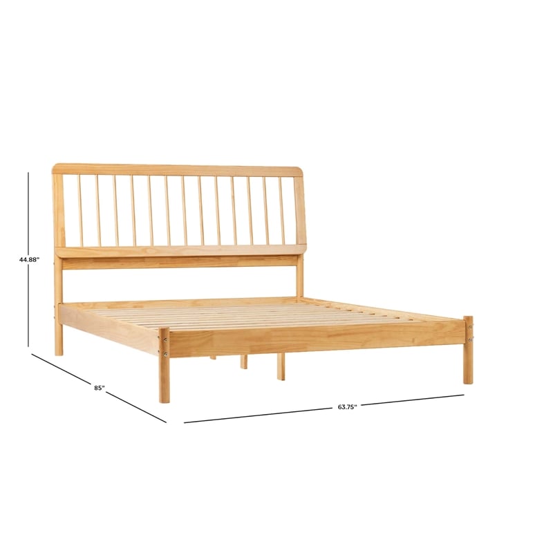 Solid Wood Mid-century Modern Queen Spindle Bed - Natural Pine
