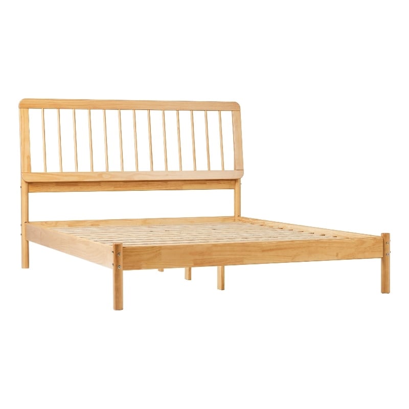 Solid Wood Mid-century Modern Queen Spindle Bed - Natural Pine