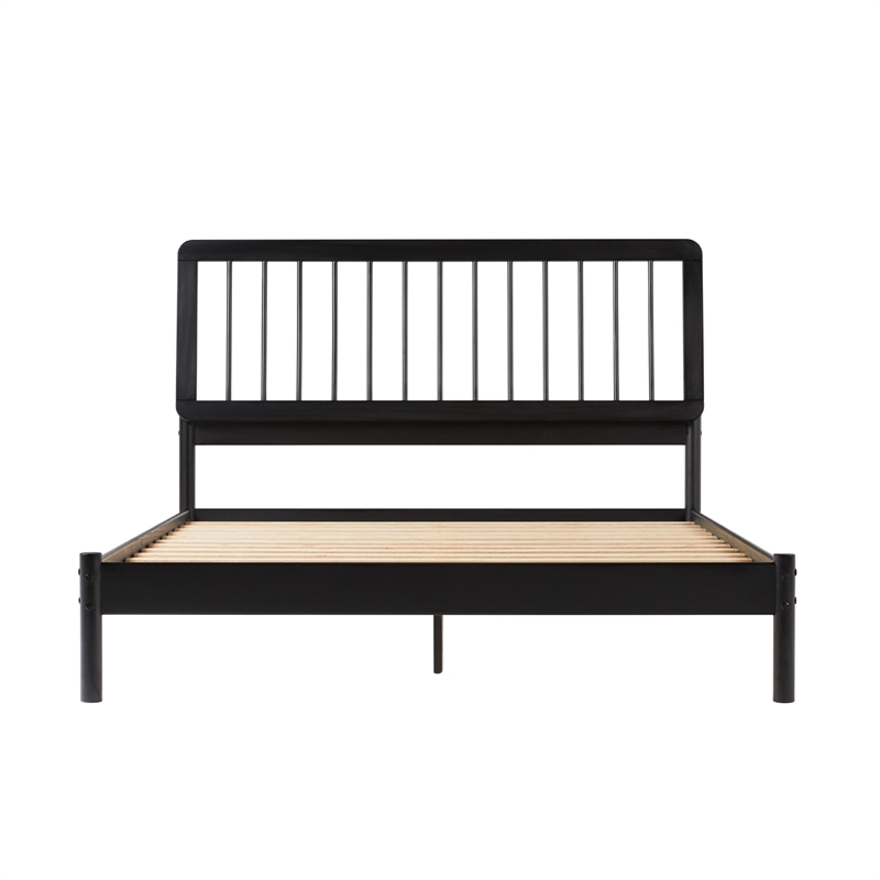 Solid Wood Mid-century Modern Queen Spindle Bed - Black