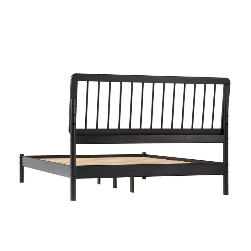 Solid Wood Mid-century Modern Queen Spindle Bed - Black