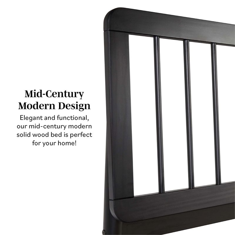 Solid Wood Mid-century Modern Queen Spindle Bed - Black