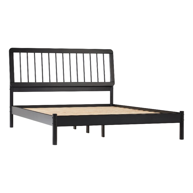 Solid Wood Mid-century Modern Queen Spindle Bed - Black
