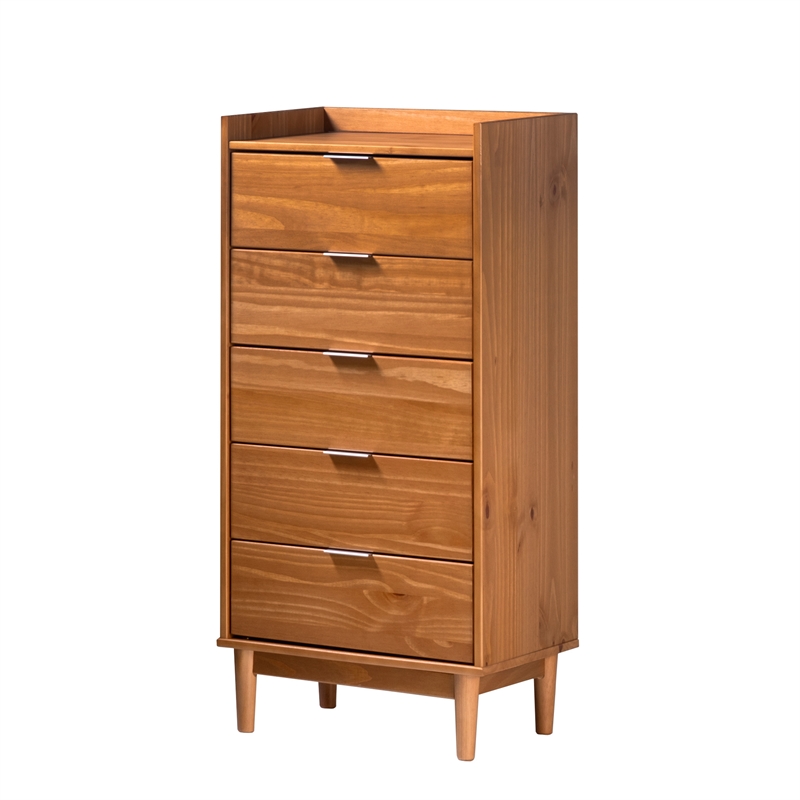 5-Drawer Solid Wood Tall Bedroom Chest Dresser - Caramel