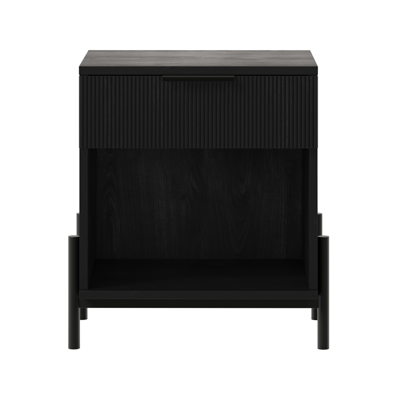 Walker Edison Reeded 1-Drawer Modern Wood Nightstand in Black
