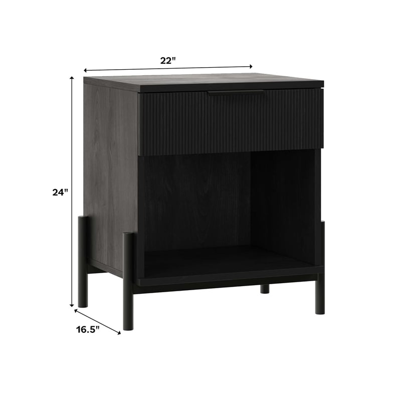 Walker Edison Reeded 1-Drawer Modern Wood Nightstand in Black