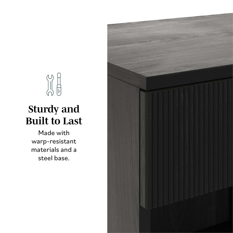 Walker Edison Reeded 1-Drawer Modern Wood Nightstand in Black