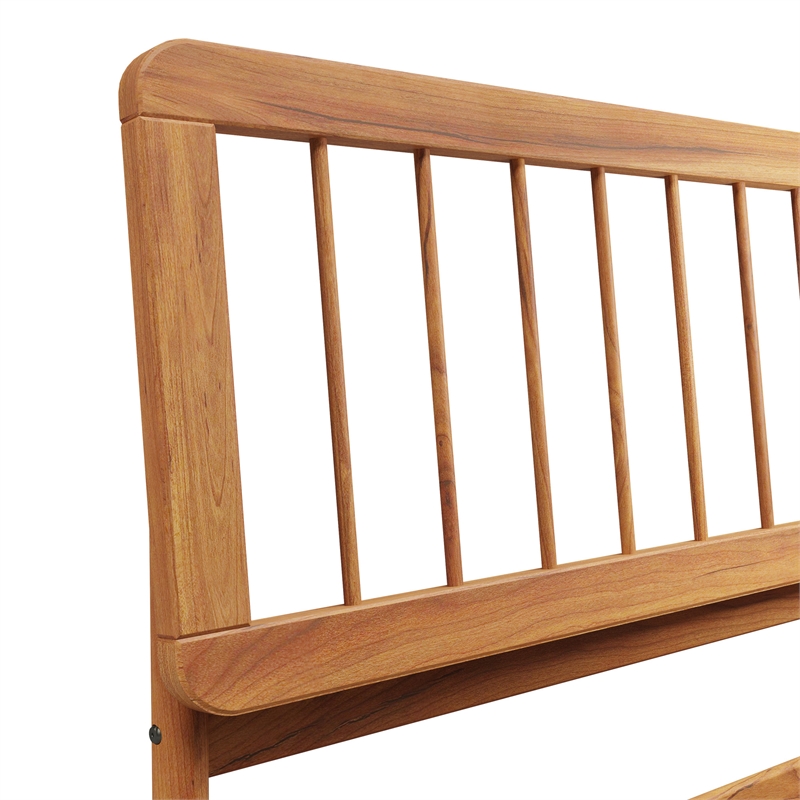 Walker Edison Mid-Century Solid Wood King Size Bed with Slat-Back in Caramel