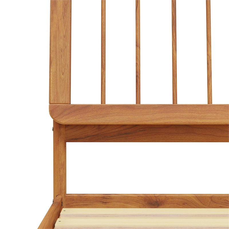 Walker Edison Mid-Century Solid Wood King Size Bed with Slat-Back in Caramel