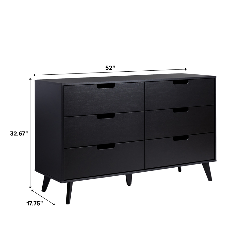 Walker Edison Simple Wood 6 Drawer Dresser with Cut Out Handles - Black
