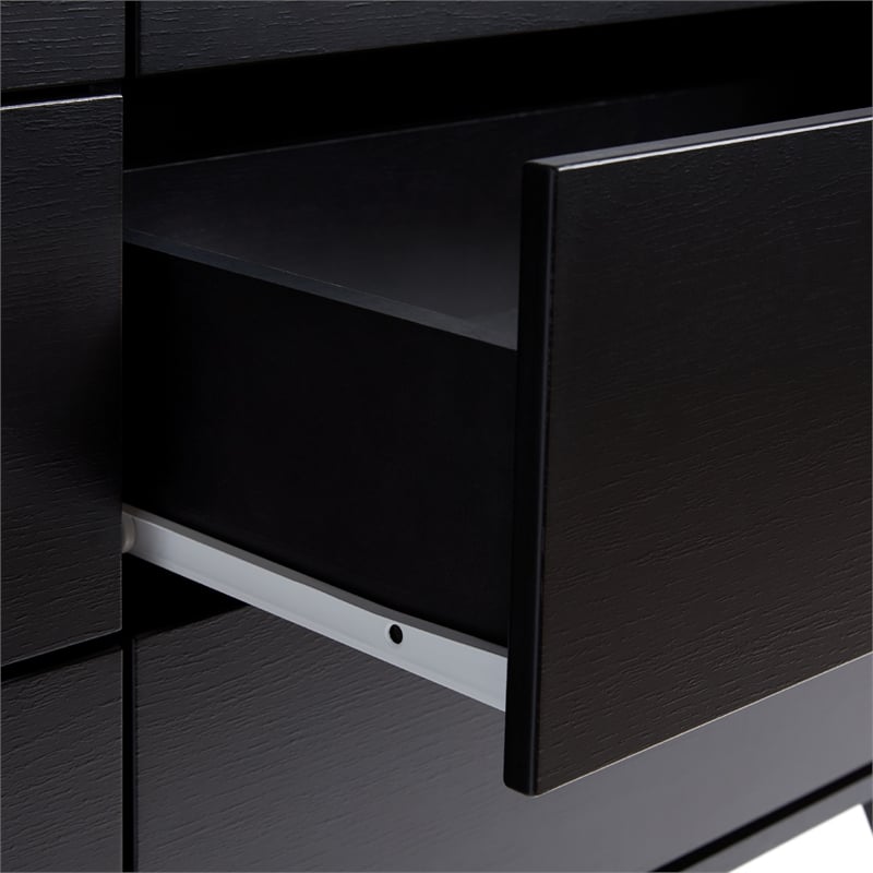 Walker Edison Simple Wood 6 Drawer Dresser with Cut Out Handles - Black
