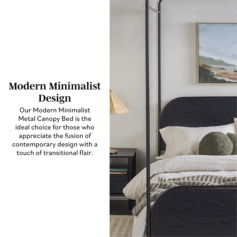 Walker Edison Industrial Bent Mid-Century Metal Queen Size Canopy Bed in Black