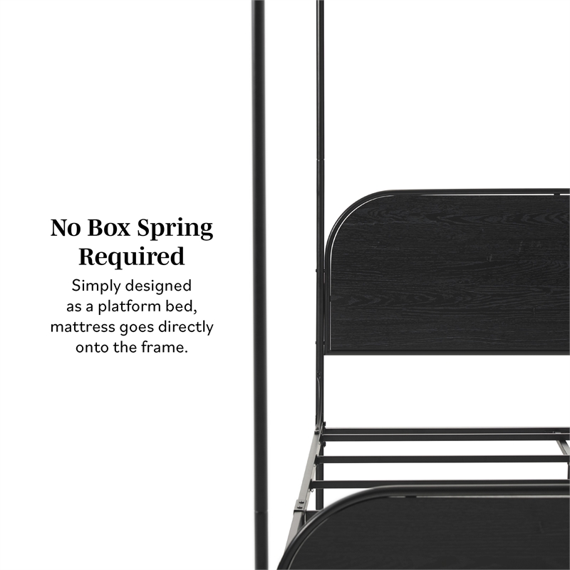 Walker Edison Industrial Bent Mid-Century Metal Queen Size Canopy Bed in Black