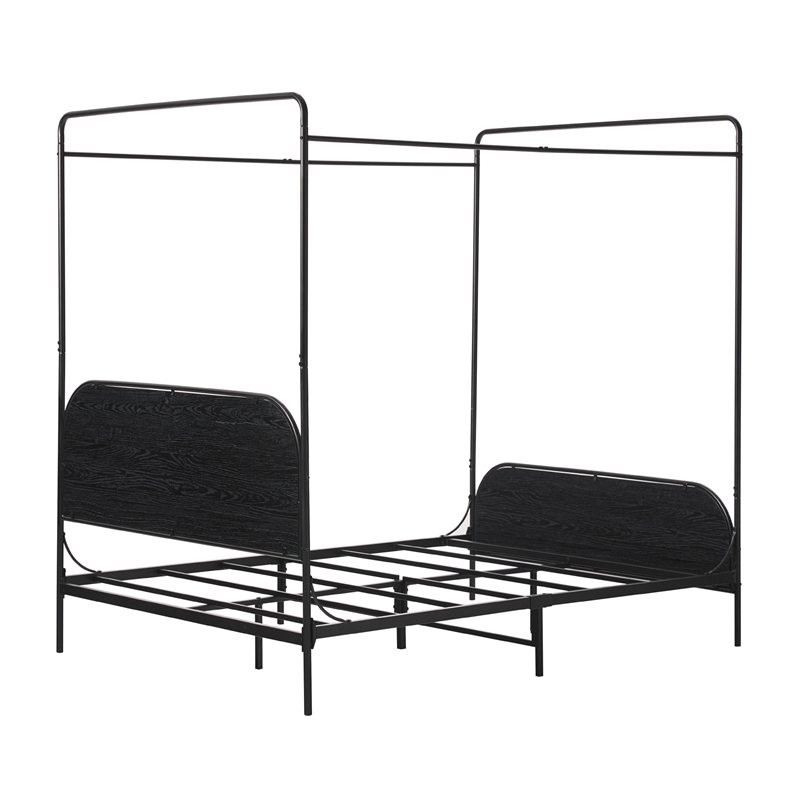 Walker Edison Industrial Bent Mid-Century Metal Queen Size Canopy Bed in Black