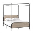 Walker Edison Industrial Bent Mid-Century Metal Queen Size Canopy Bed in Oak