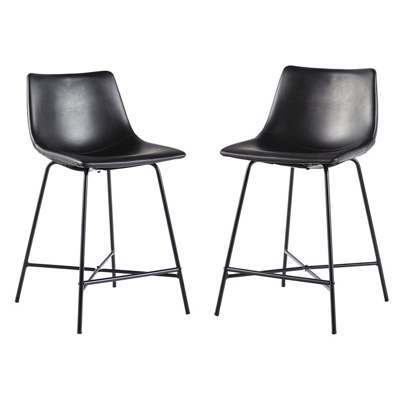Walker Edison Upholstered Metal Counter Stools with X Base in Black