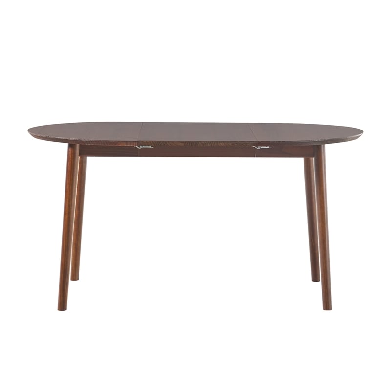 Walker Edison Oval Solid Wood Dining Table with Removable Leaf in Walnut