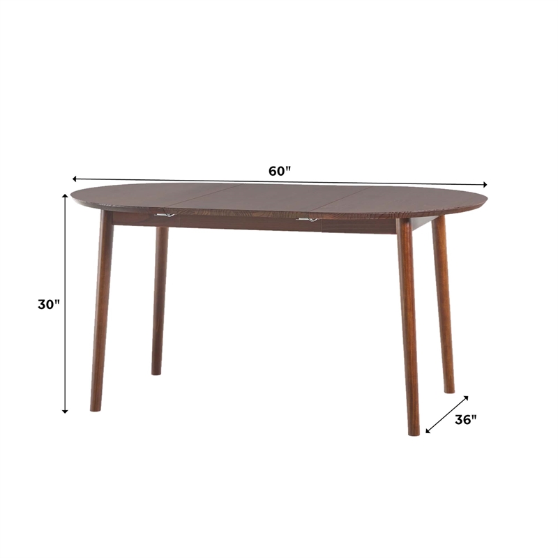 Walker Edison Oval Solid Wood Dining Table with Removable Leaf in Walnut