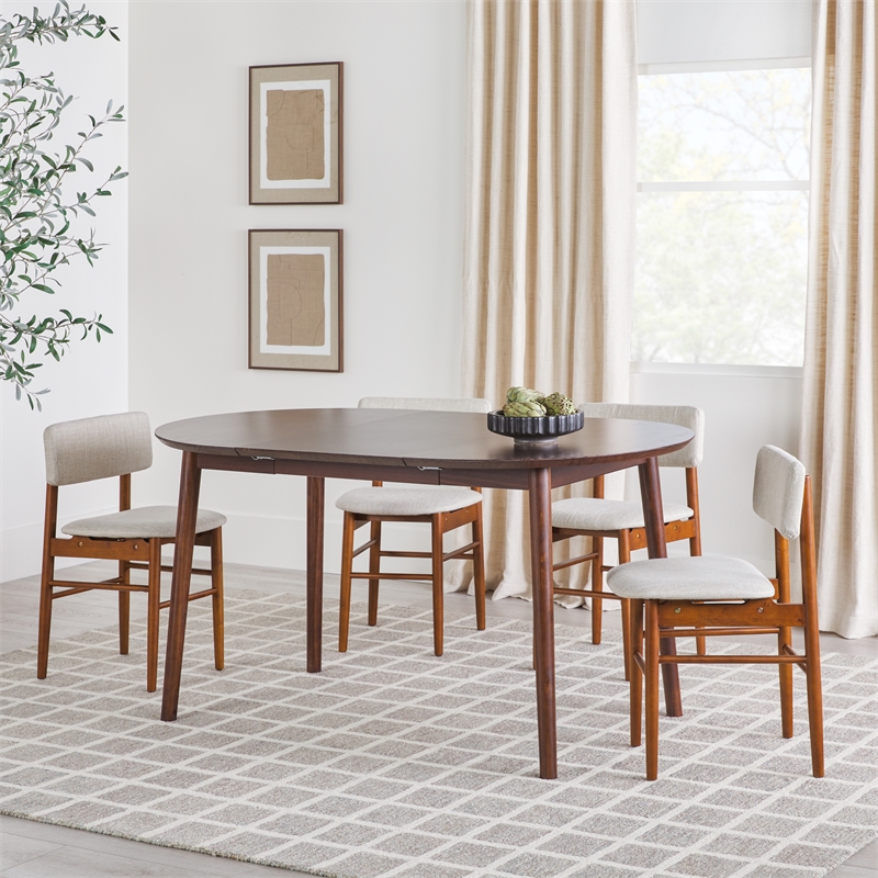 Walker Edison Oval Solid Wood Dining Table with Removable Leaf in Walnut