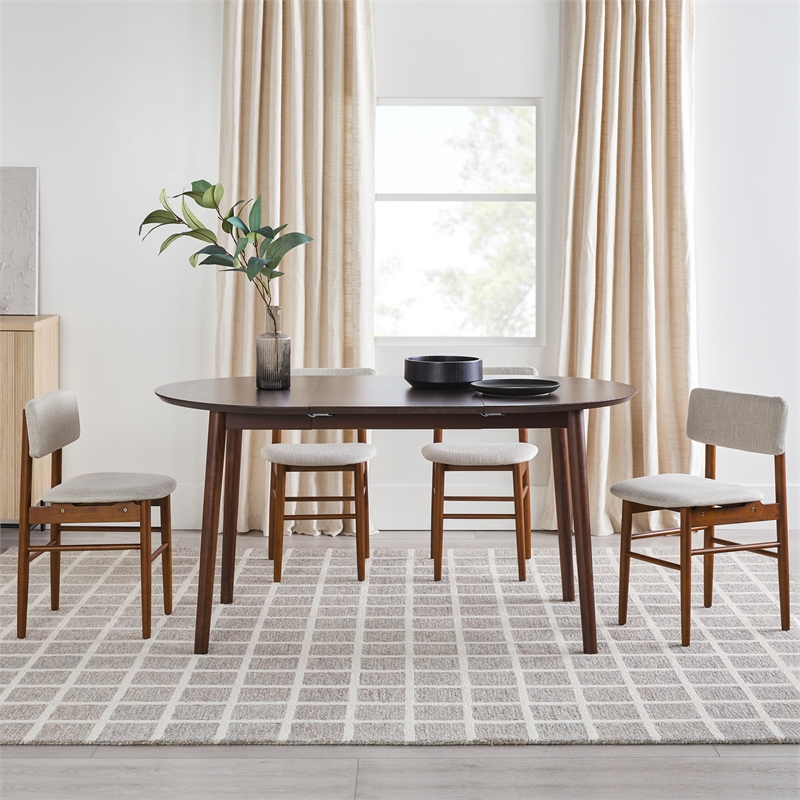 Walker Edison Oval Solid Wood Dining Table with Removable Leaf in Walnut