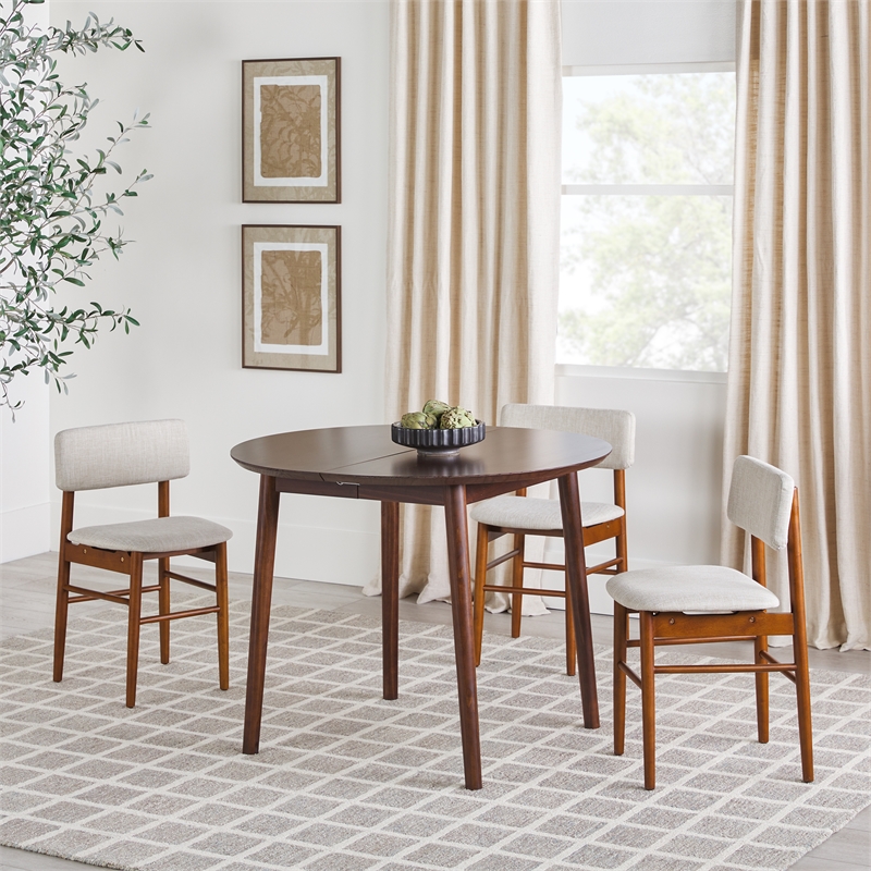 Walker Edison Oval Solid Wood Dining Table with Removable Leaf in Walnut